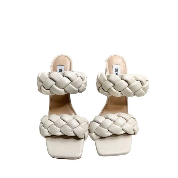 Steve Madden Sandals Size 6 Off White Kenley Slip On Open Toe Woven Heels - Picture 3 of 12